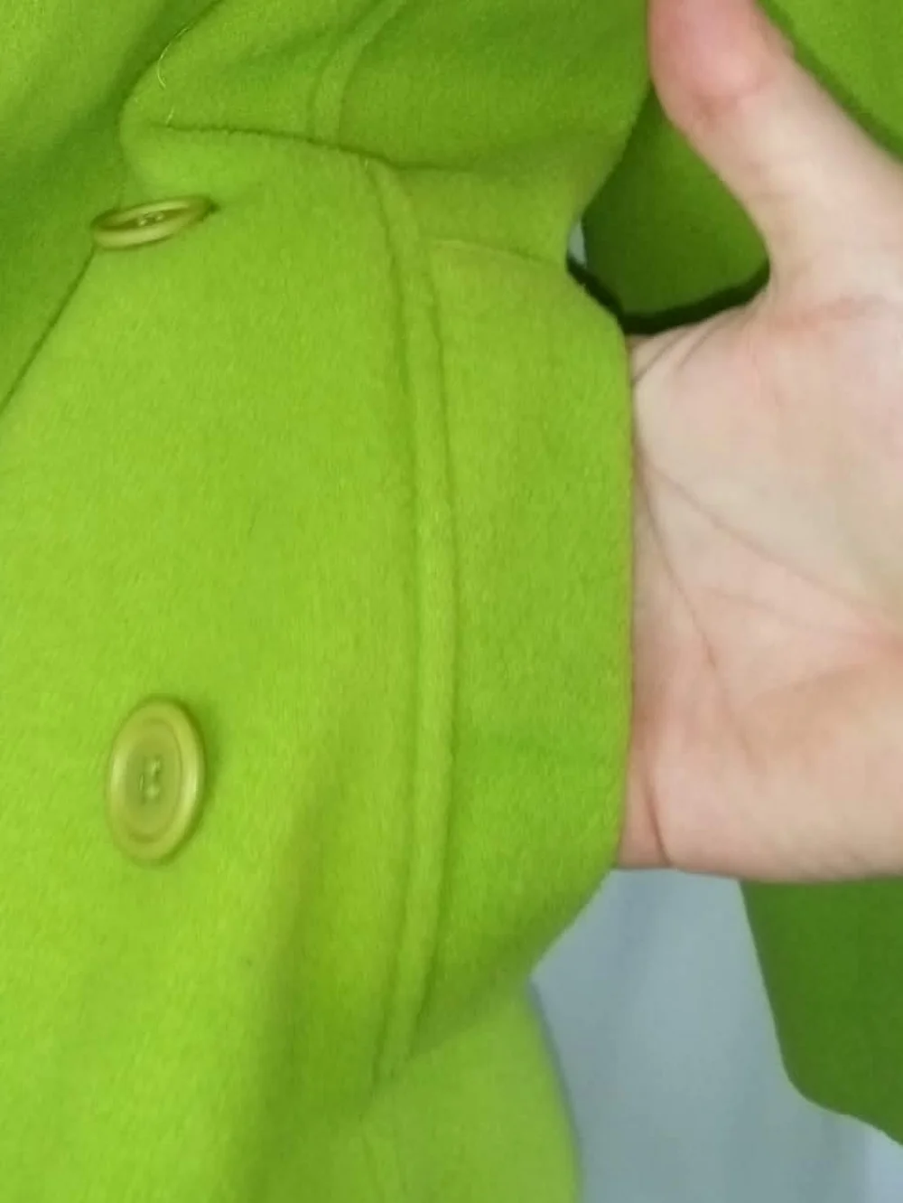 Vintage Wool Gloria Vanderbilt Bright Lime Green Double-Breasted Pea Coat Office